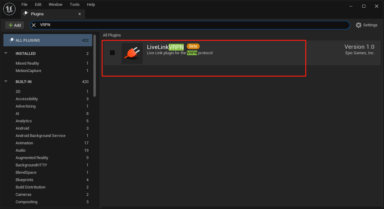 select LiveLinkVRPN